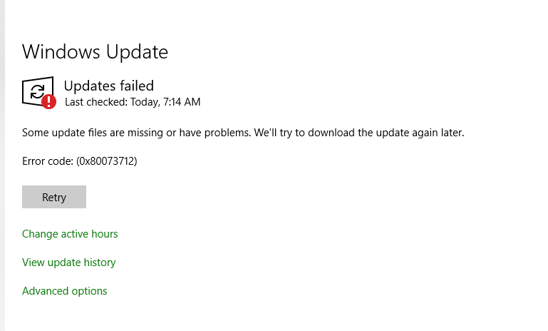 【パソコン修理】Windows Updateに失敗[0x80073712]エラーコード