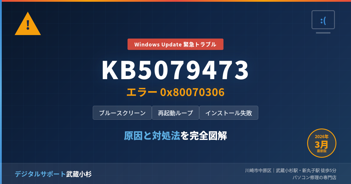 KB5079473エラー0x80070306の直し方｜ブルースクリーン・再起動ループ全解決【2026年3月】